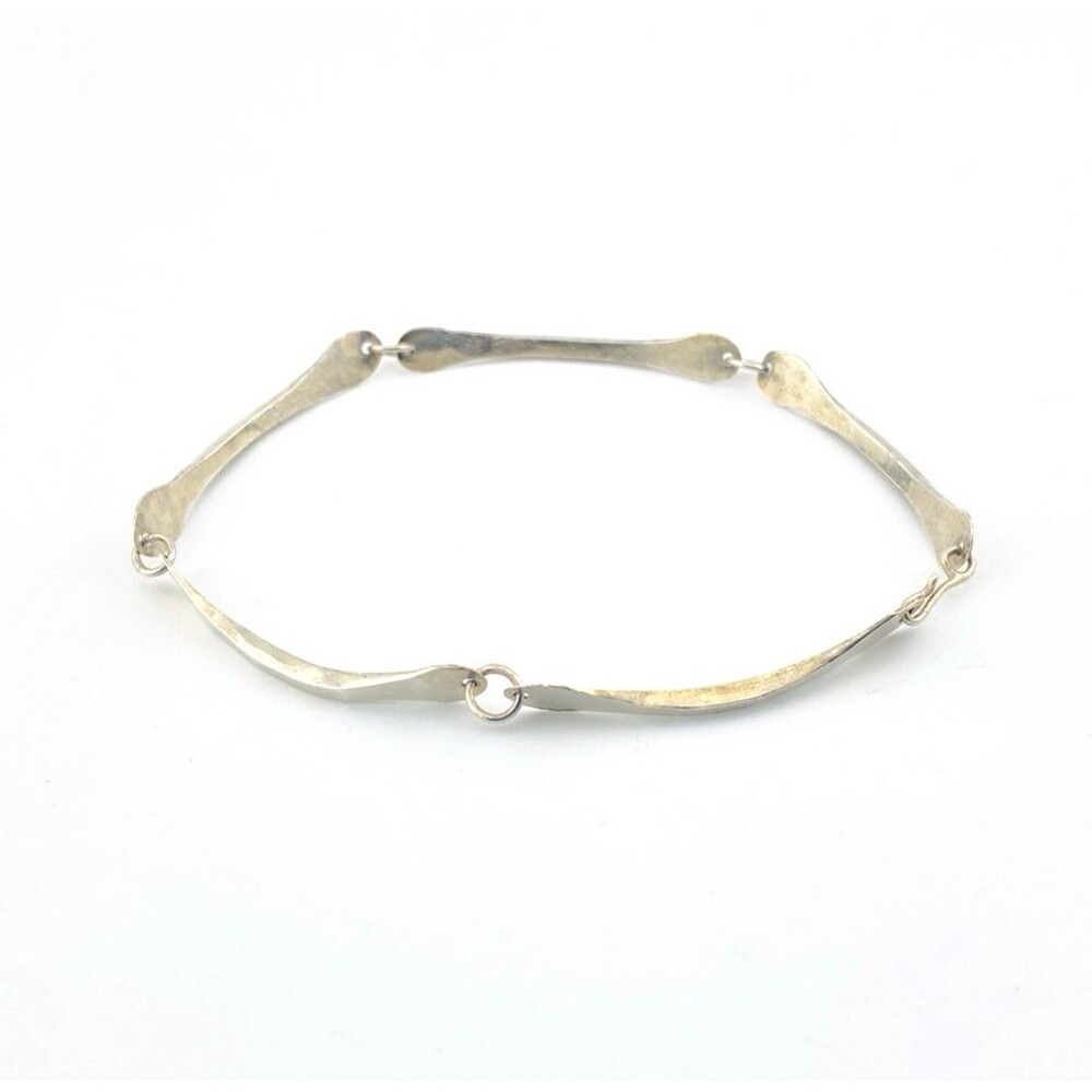 Modernist Sterling Silver Hammered Long Link Bracelet Unisex Minimalist 8 Inches
